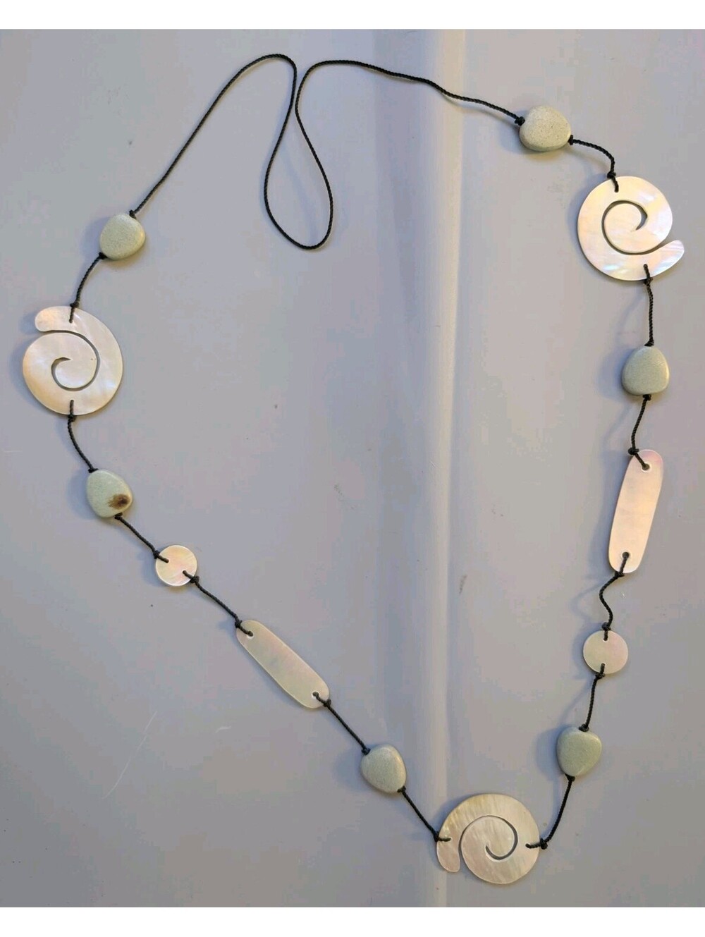 Vintage Handcrafted Iridescent Abalone Shell Station Cord Long Statement...